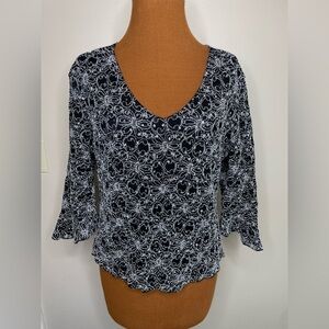 Giorgio Fiorlini Sparkle Black Blouse Bell Sleeves Stretch Size XL